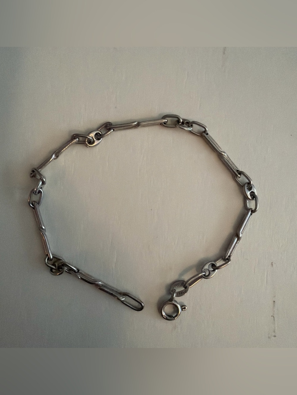 Vintage Italy 925 Sterling Silver Modernist Paperclip Link 7” Bracelet Minimal